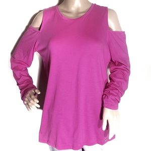Michael Kors Solid Hot Pink Cold Shoulder Top